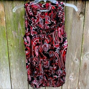 LARRY LEVINE SIGNATURE beaded scoop neck bold print tank sleeveless dressy date
